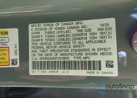 2026 Honda Cr-V Ex 2Wd z USA, uszkodzony, nr VIN 2HKRS3H45TH319833